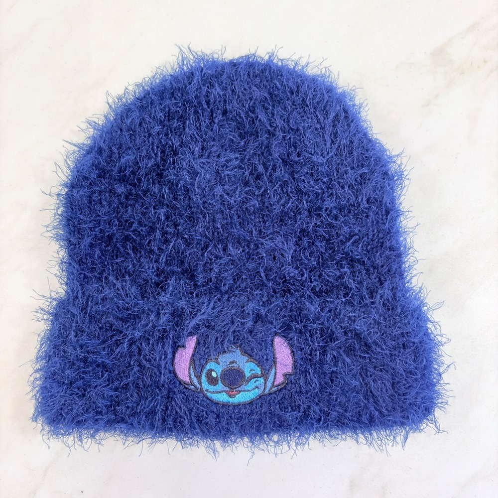 Y2K Gorpcore Beanie Fuzzy Eyelash Knit Disney Stitch Bioworld Women OS Blue